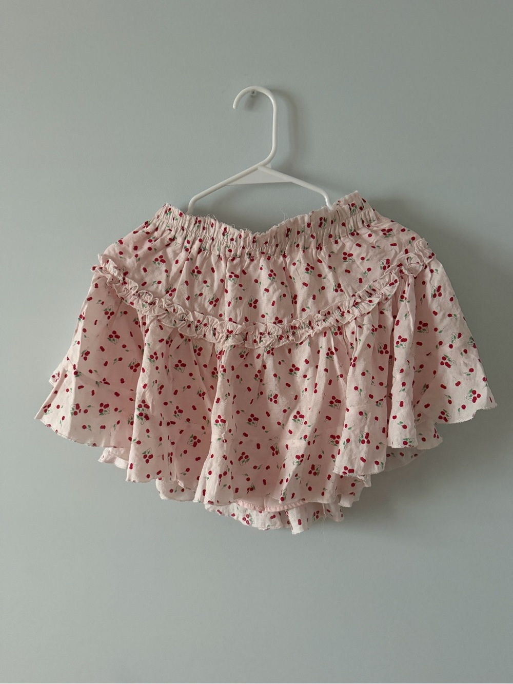 Girls Pink Cherry Print Ruffle Skort